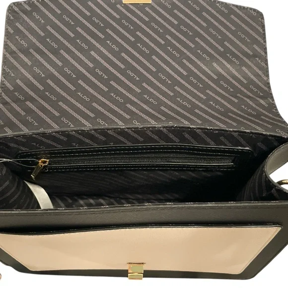 Aldo Caiilla Top Handle Satchel/Crossbody Bag Brown Black and Cream Color Block - Picture 5 of 8